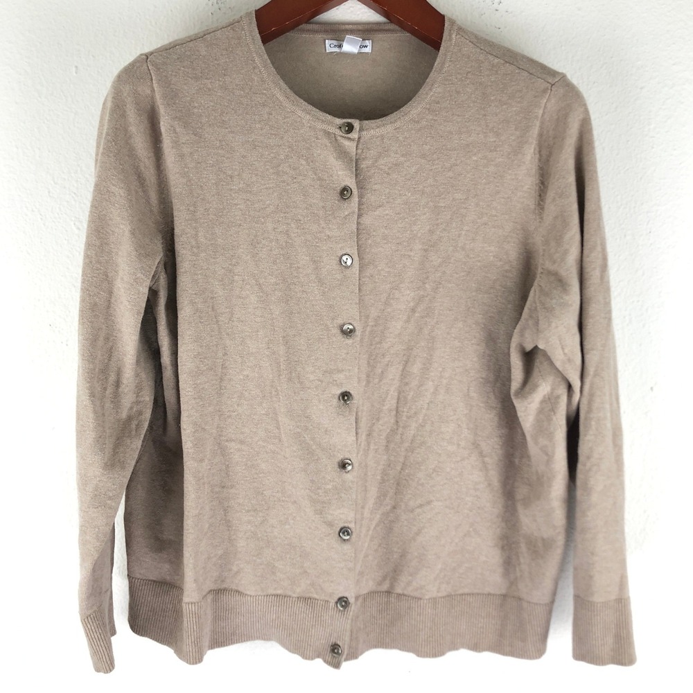 Croft & Barrow 1X Tan Beige Cotton Blend Button Front Cardigan Sweater Academia
